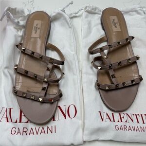 Valentino Garavani Taupe Multi-Strap Rockstud Slide Sandals